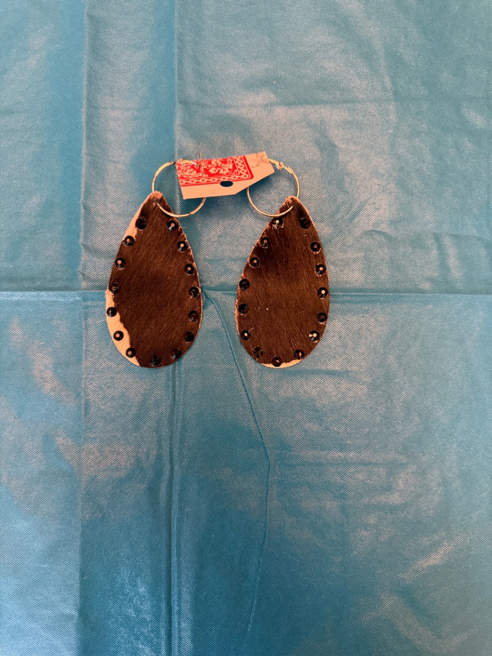 Handmade Brown Hair-On Hide Teardrop Hoop Earrings